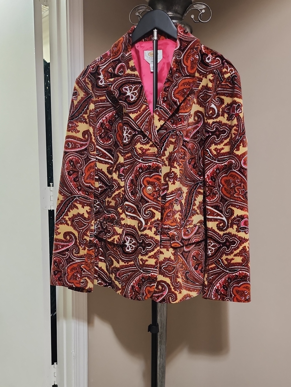 Talbots Multicolor Velvet Paisley Blazer in Rust, Brown, Yellow